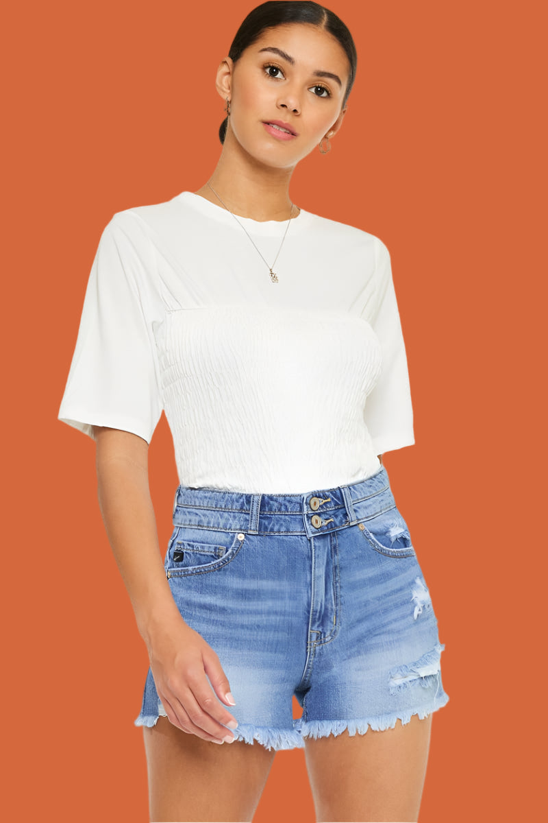 KanCan High Rise Double Button Blue Denim Jean Shorts