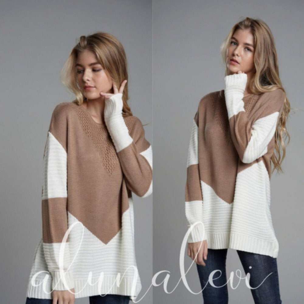 Color Block Knit Sweater - Primrose Signature Boutique