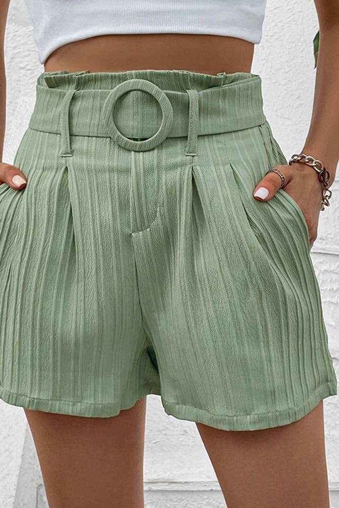 Green Pleated Stylish Comfort Fitting Shorts with Pockets - Primrose Signature Boutique
