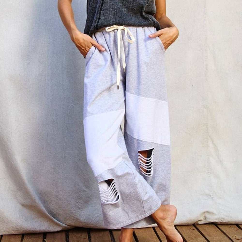 High Waist Oversized Distressed Capri - Primrose Signature Boutique