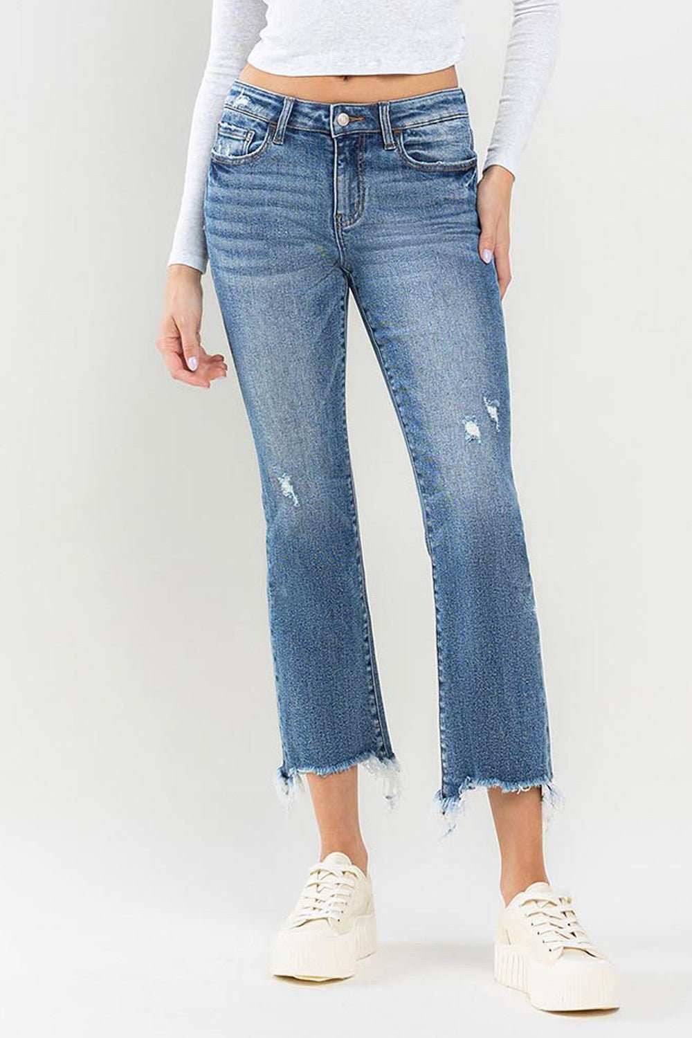 Lovervet Mid Rise Frayed Hem Jeans - Primrose Signature Boutique