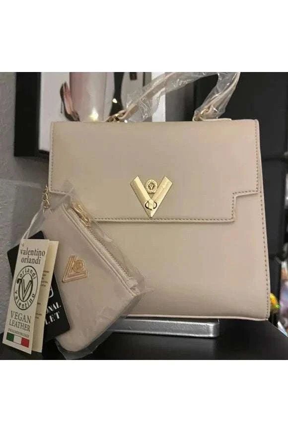 Valentino Orlandi Taupe Vegan Leather Satchel with Wallet and Guitar Strap Crossbody - Primrose Signature Boutique