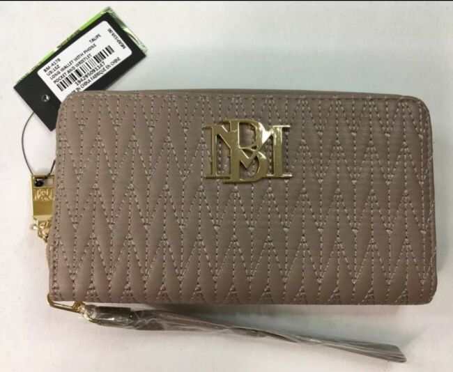 Vegan Leather Wallet, Long with Phone Pocket and Wristlet Taupe 8" x 4" - Primrose Signature Boutique