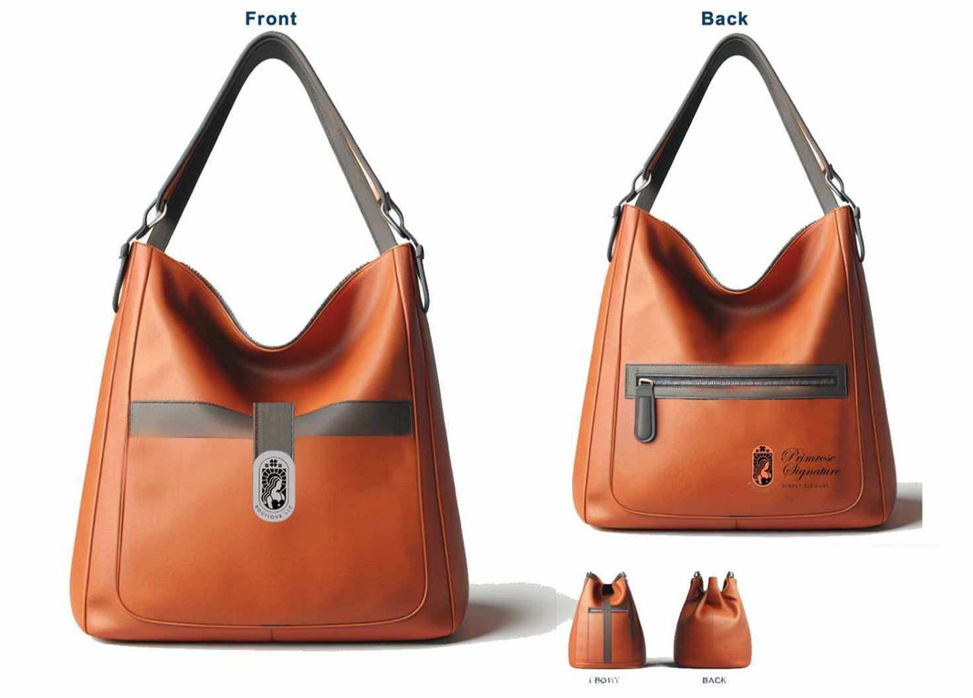 Sustainable organic fashion brown leather shoulder bag front and back view