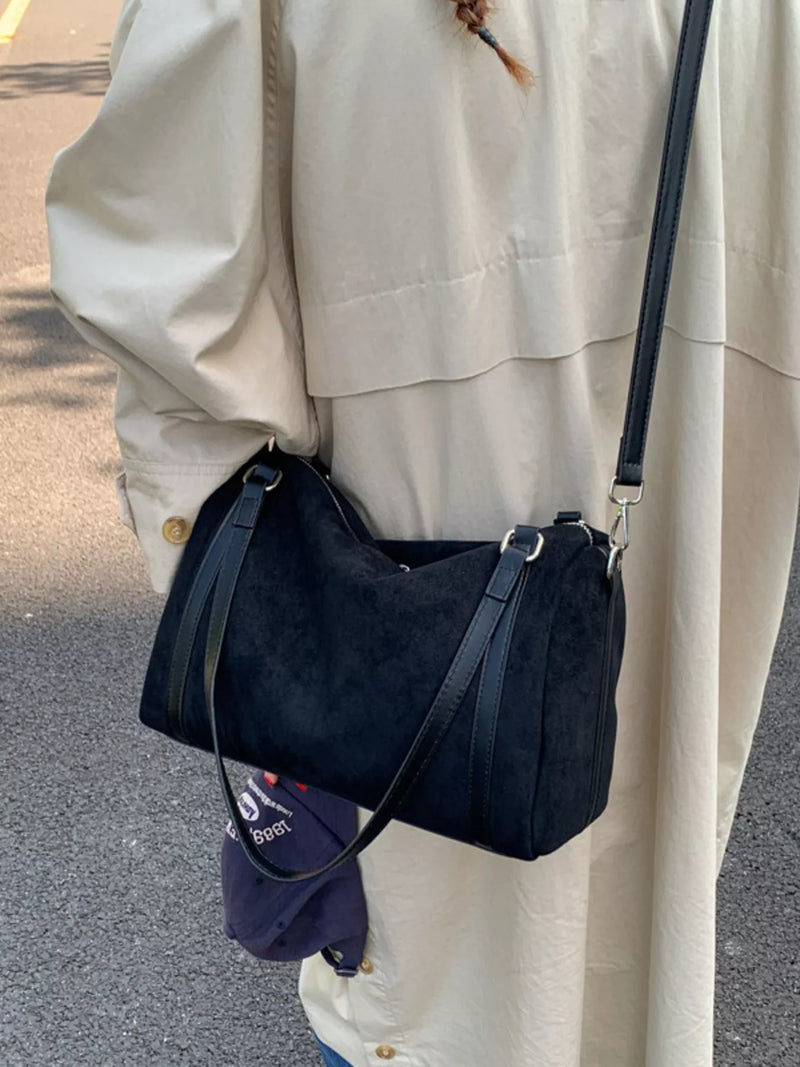 Suede Crossbody Bag with Zipper-zoom-