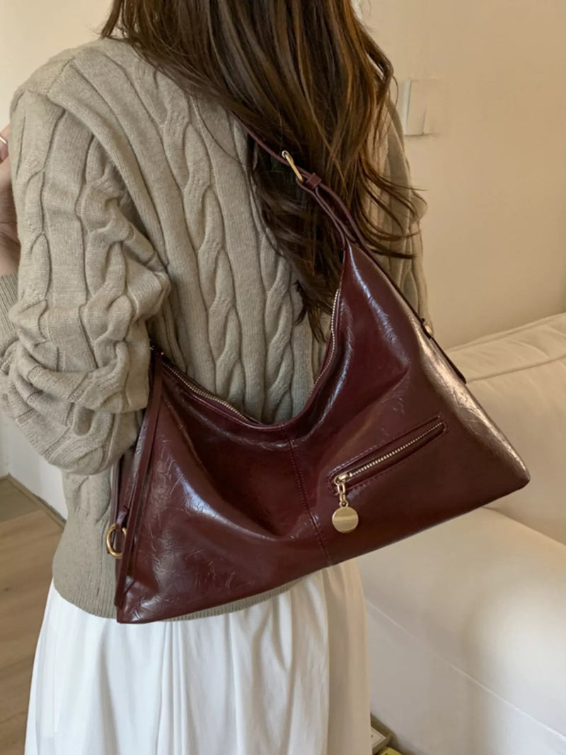 Leather Hobo Shoulder Bag-zoom-