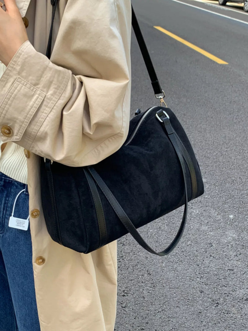 Suede Crossbody Bag with Zipper-zoom-