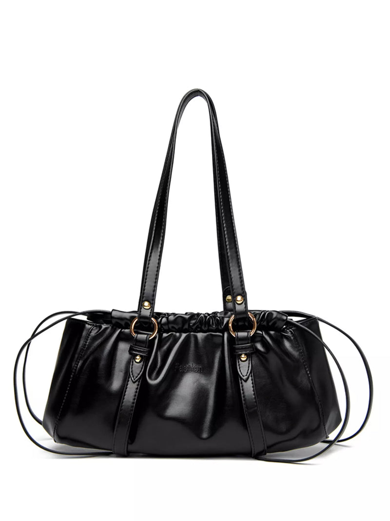 Ruched Leather Shoulder Bag-zoom-