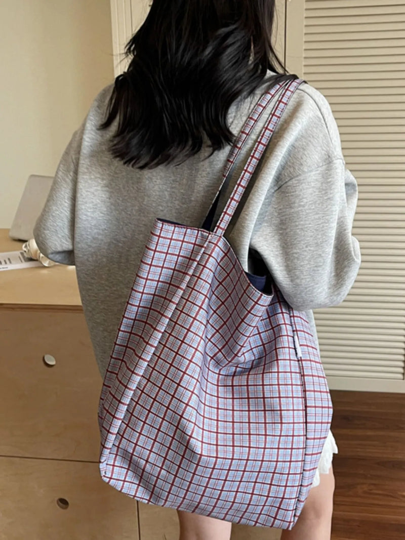Plaid Pattern Tote Bag-zoom-