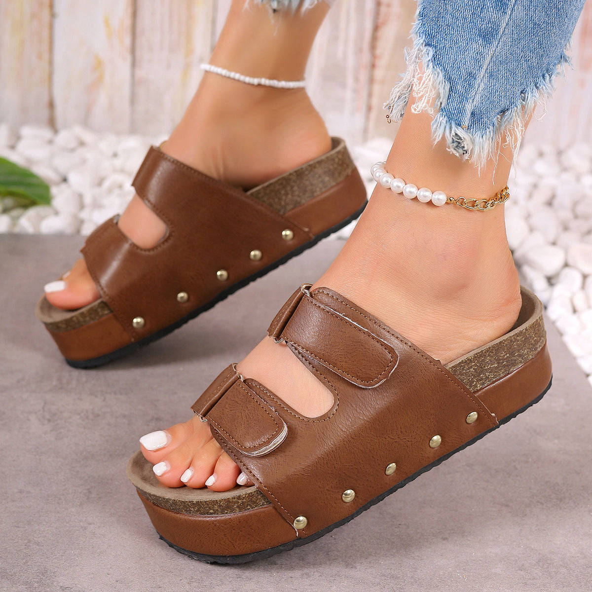 PU Leather Studded Platform Sandals