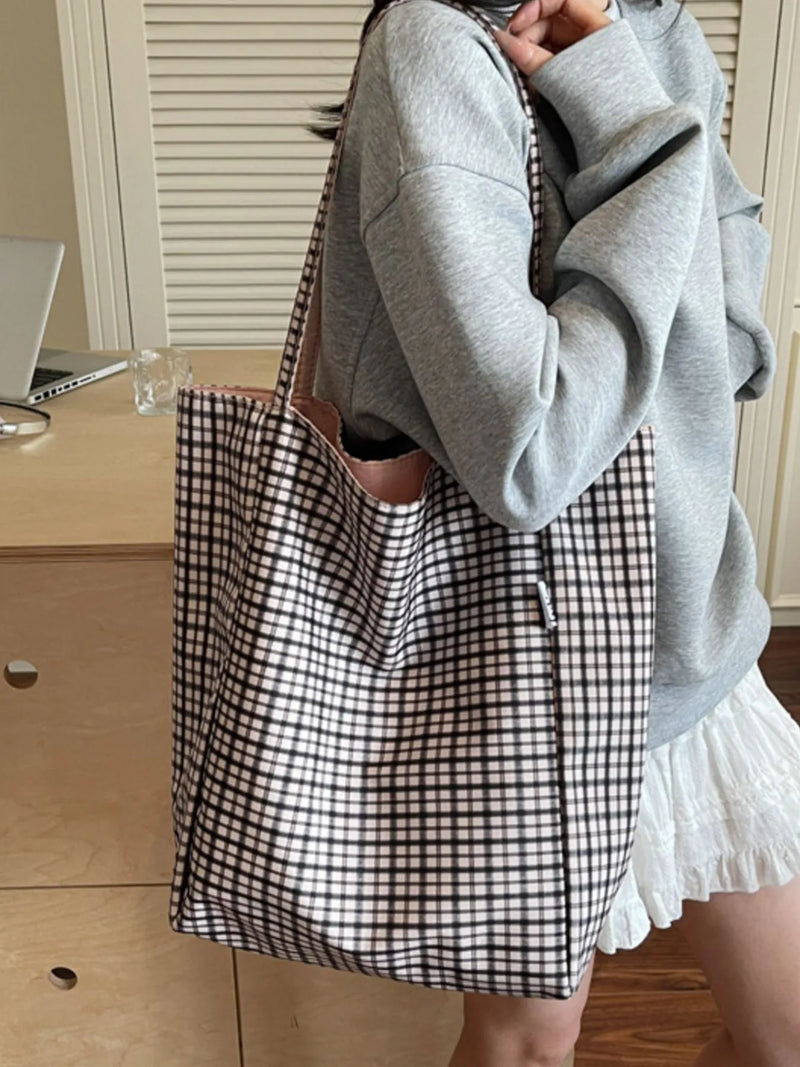 Plaid Pattern Tote Bag-zoom-