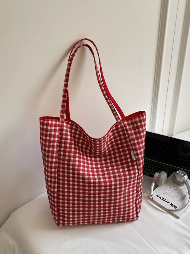 Plaid Pattern Tote Bag-zoom-