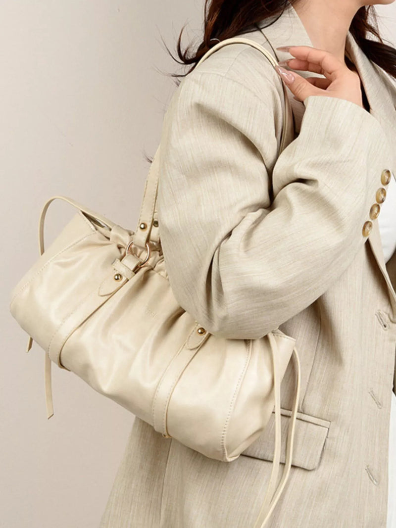 Ruched Leather Shoulder Bag-zoom-