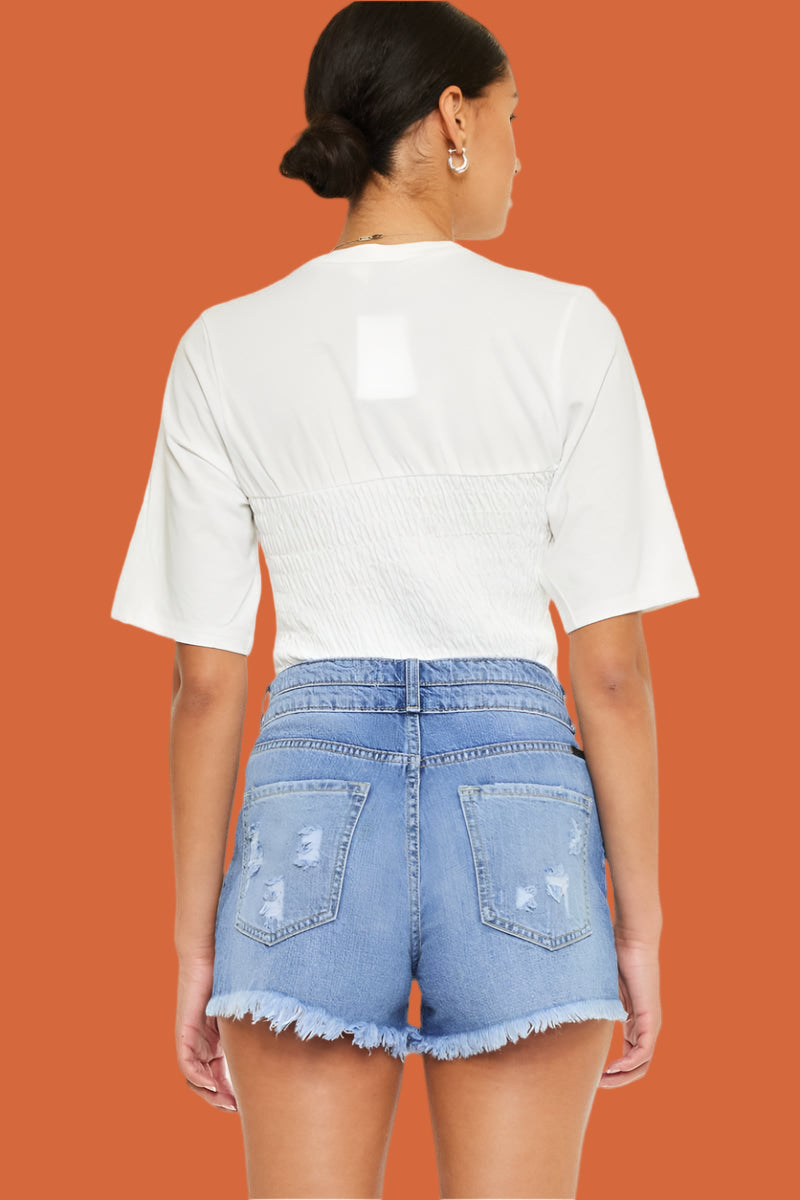 KanCan High Rise Double Button Blue Denim Jean Shorts