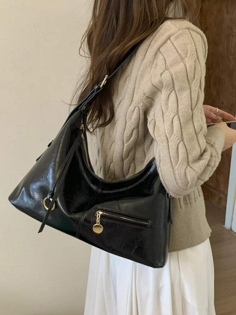 Leather Hobo Shoulder Bag-zoom-