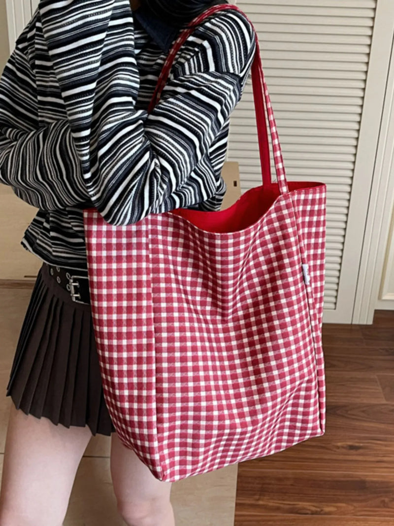 Plaid Pattern Tote Bag-zoom-