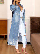 Switch Long Sleeve Raw Hem Denim Jacket 3 image