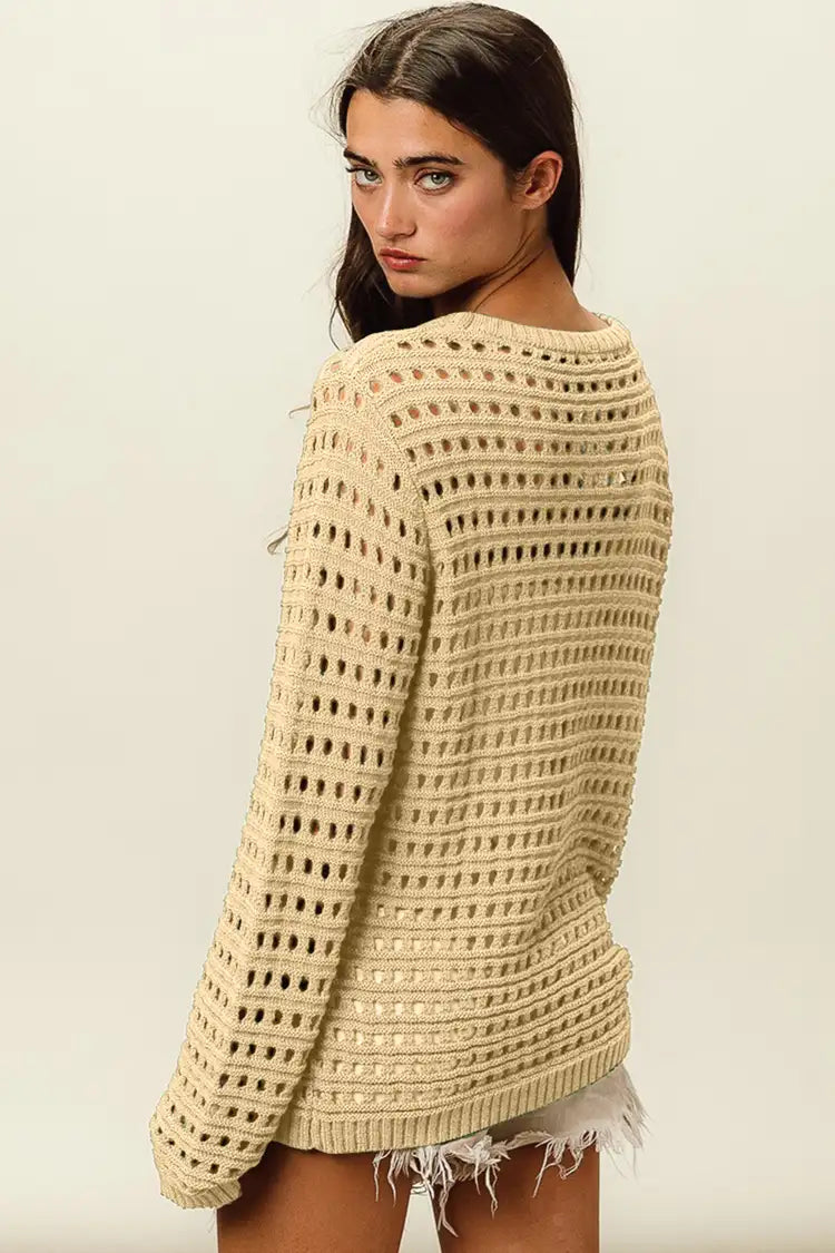 BiBi Round Neck Openwork Knit Cover Up-zoom-