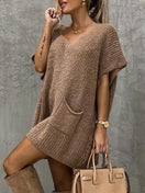 Switch V-Neck Short Sleeve Sweater with Pockets 3 image