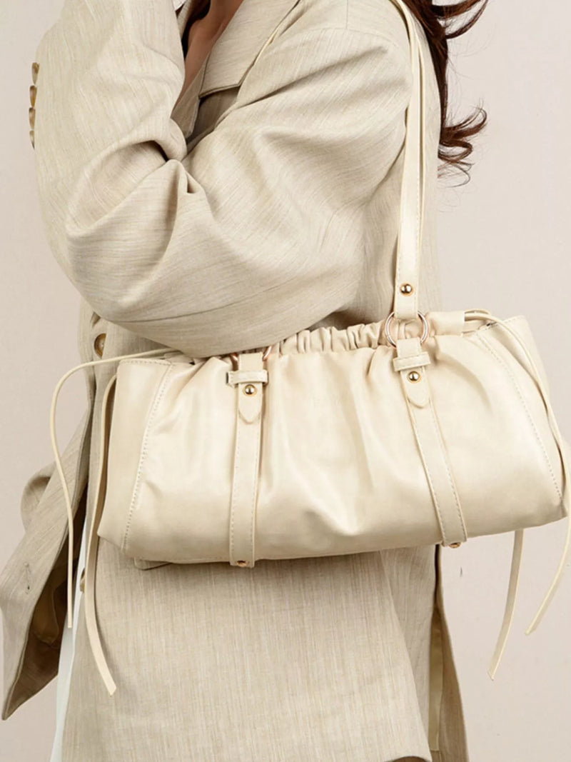 Ruched Leather Shoulder Bag-zoom-