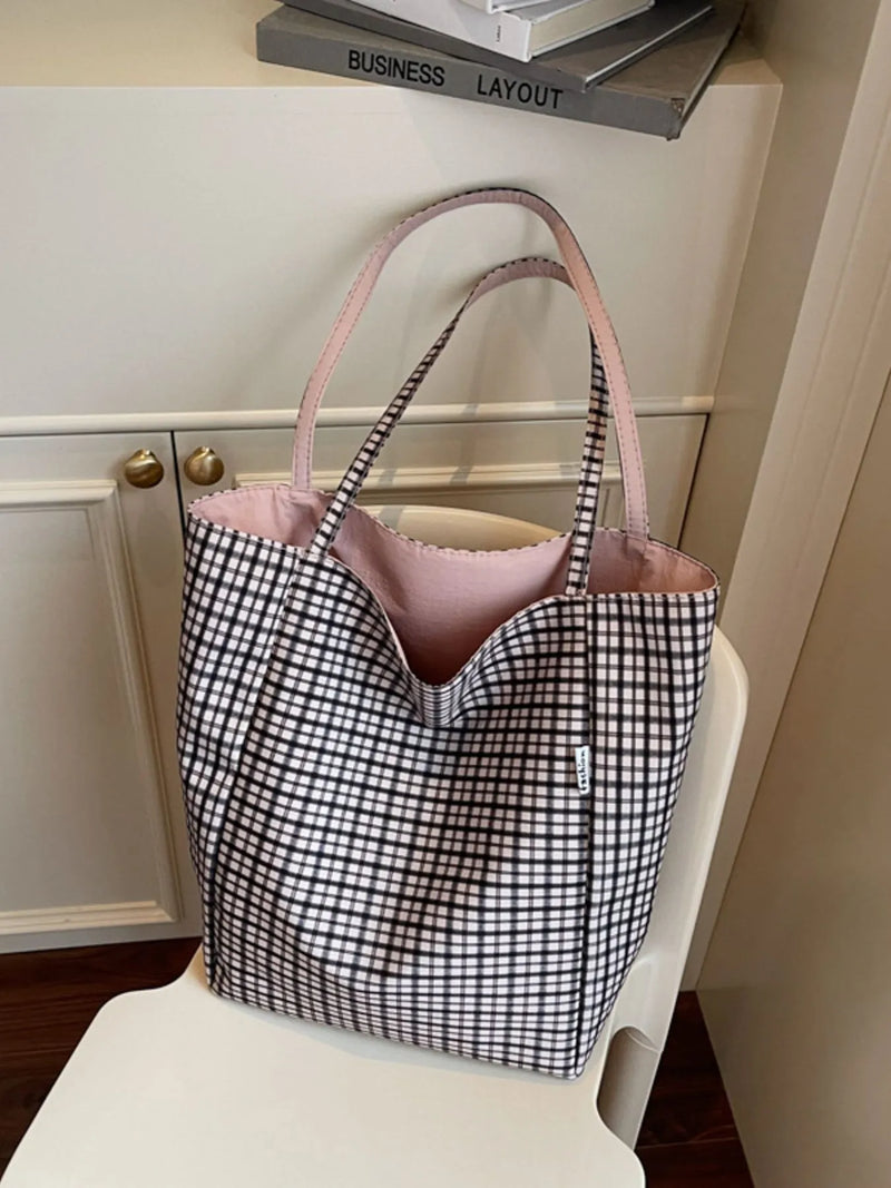 Plaid Pattern Tote Bag-zoom-