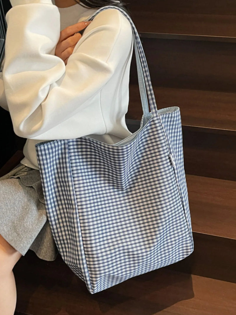 Plaid Pattern Tote Bag-zoom-