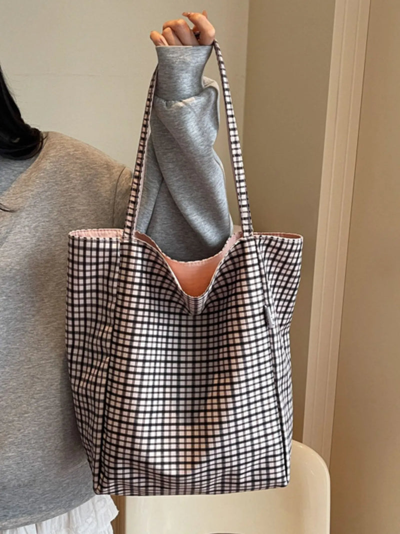 Plaid Pattern Tote Bag-zoom-