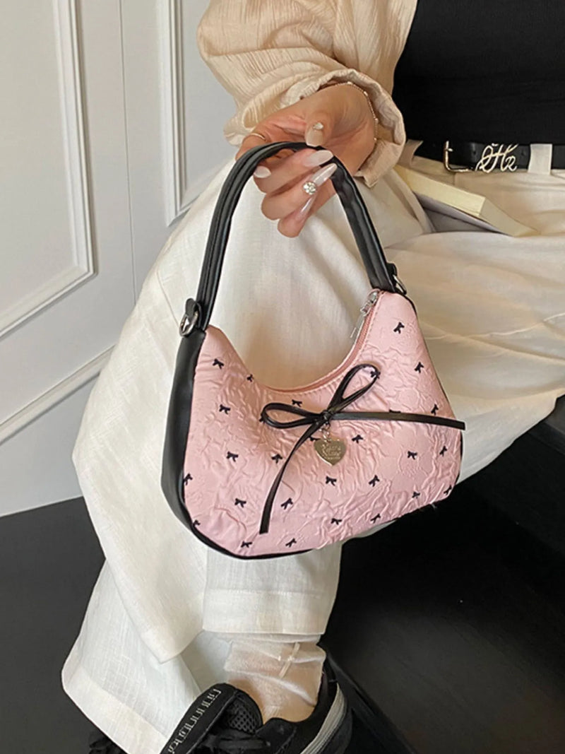 Printed Bow Shoulder Bag-zoom-