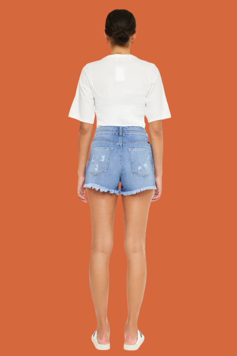 KanCan High Rise Double Button Blue Denim Jean Shorts