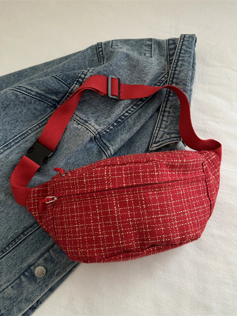 Plaid Pattern Crossbody Bag-zoom-