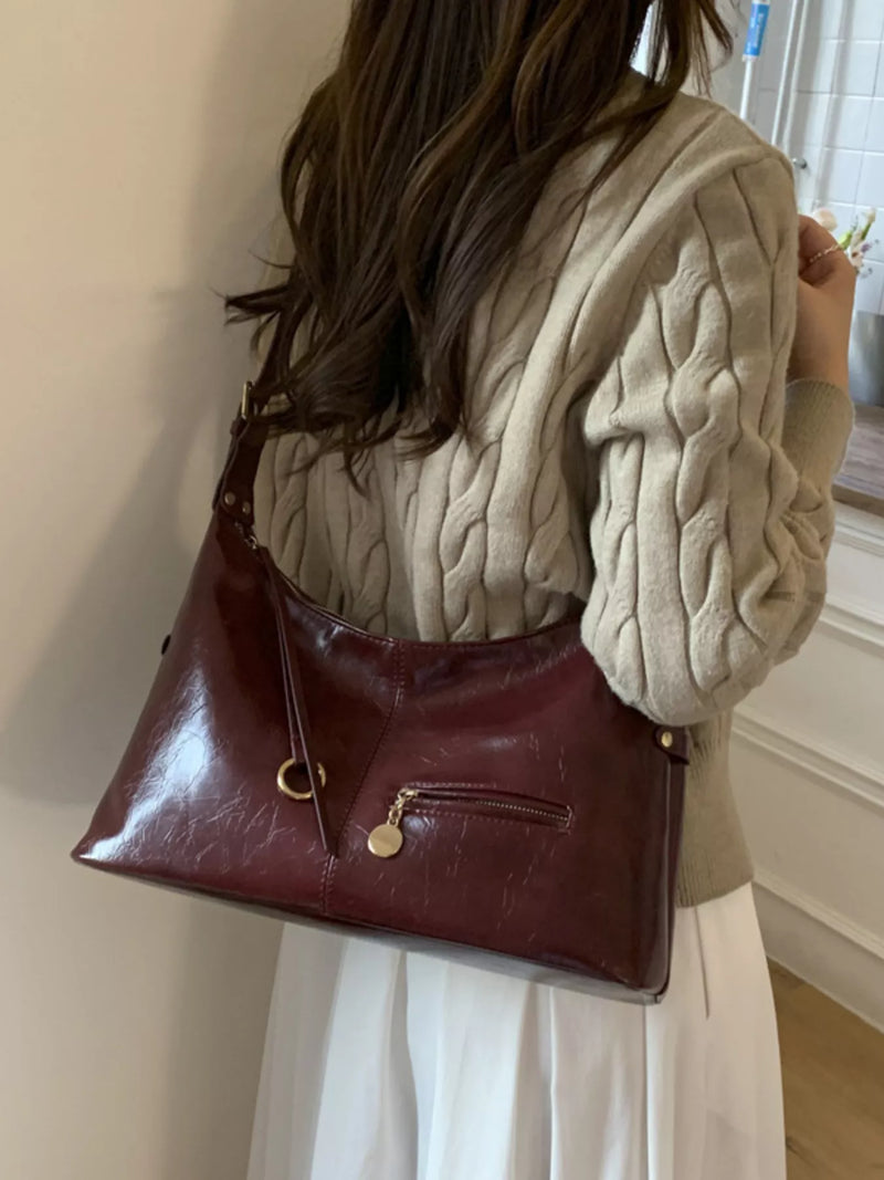 Leather Hobo Shoulder Bag-zoom-