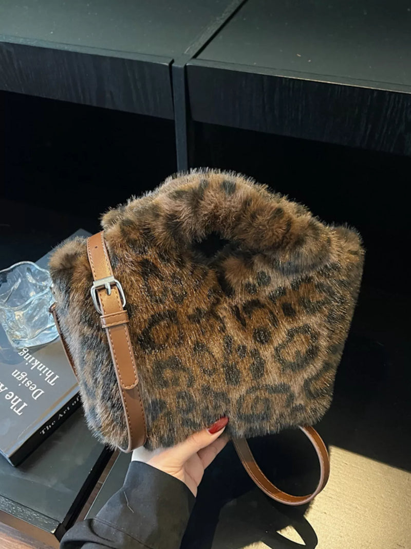 Leopard Plush Crossbody Bag-zoom-