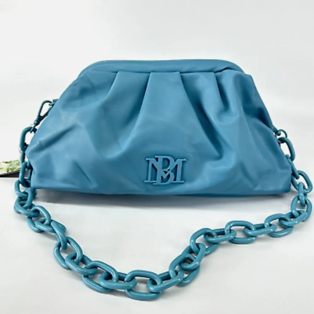 BADGLEY MISCHKA Vegan Ruched Convertible Clutch with removable chain