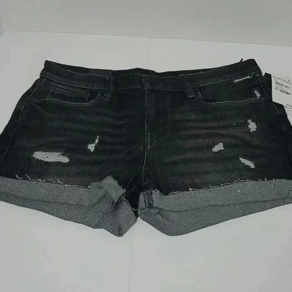 BLANK NYC Distressed Roll Up "The Fulton" Black Jean Shorts-zoom-1