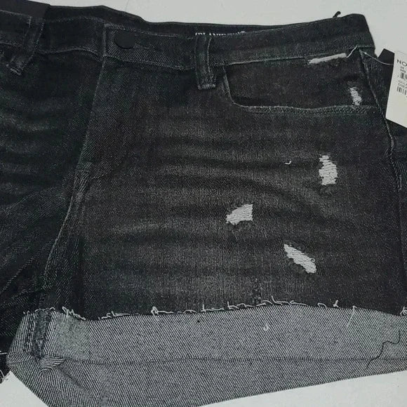 BLANK NYC Distressed Roll Up "The Fulton" Black Jean Shorts