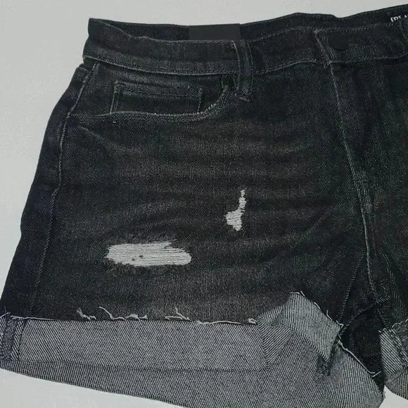 BLANK NYC Distressed Roll Up "The Fulton" Black Jean Shorts-zoom-3