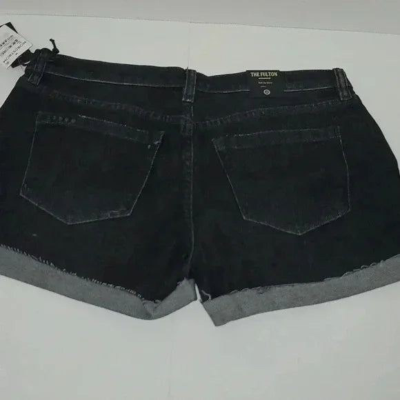 BLANK NYC Distressed Roll Up "The Fulton" Black Jean Shorts