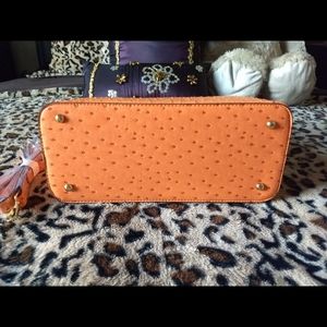 Bebe Purse Faux Ostrich Satchel Orange with Detachable card case