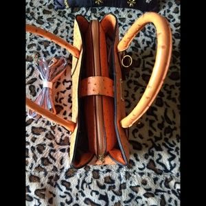 Bebe Purse Faux Ostrich Satchel Orange with Detachable card case