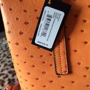 Bebe Purse Faux Ostrich Satchel Orange with Detachable card case