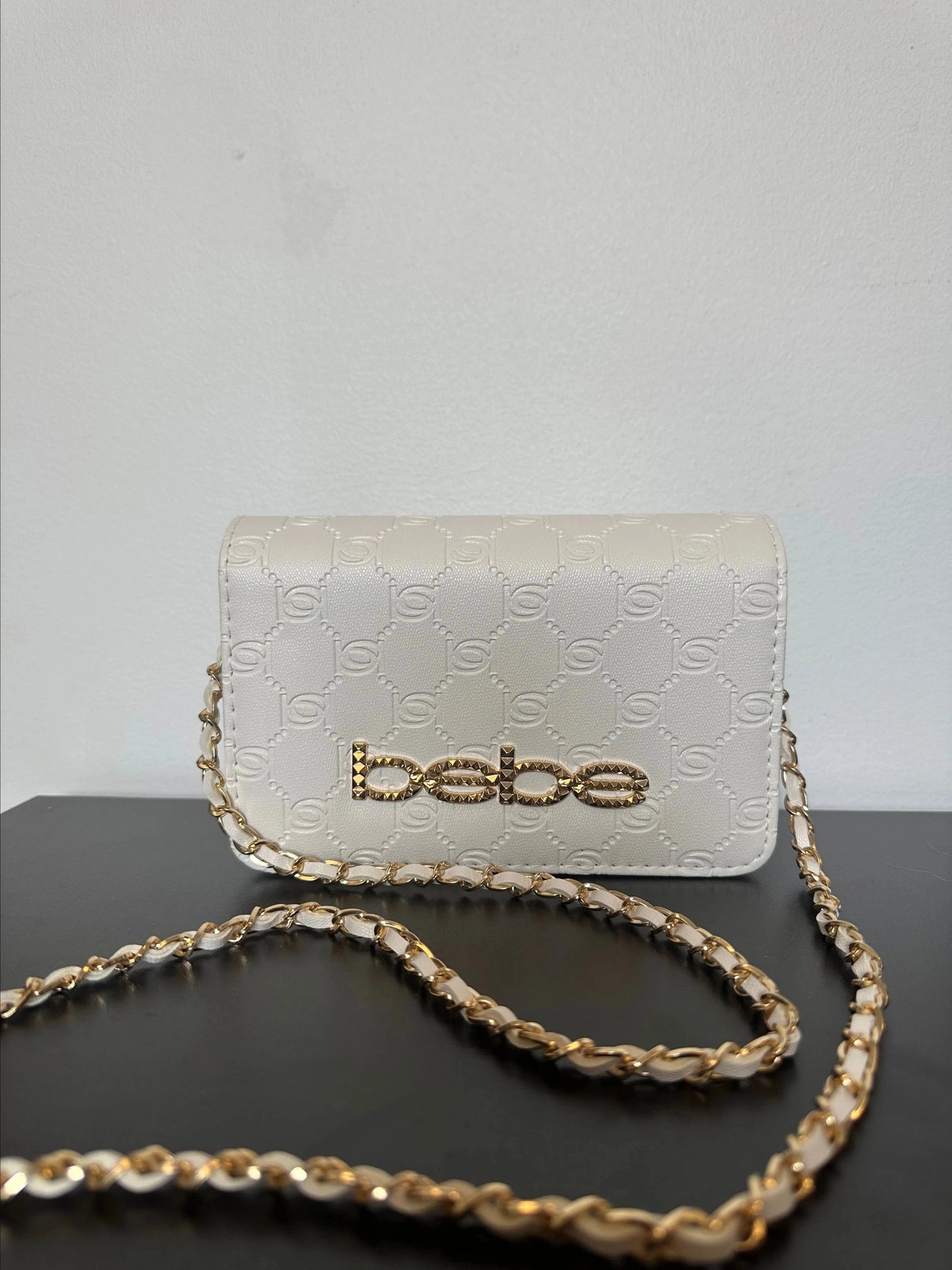 Bebe the Celia Monogram Flap White Crossbody