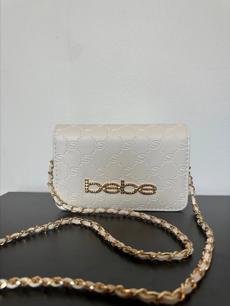 Bebe the Celia Monogram Flap White Crossbody