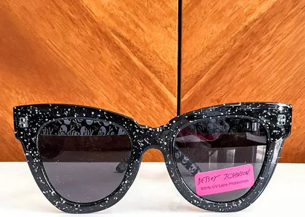 Betsey Johnson Black Glitter Houndstooth Skull Sunglasses