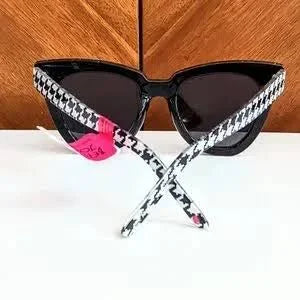 Betsey Johnson Black Glitter Houndstooth Skull Sunglasses-zoom-
