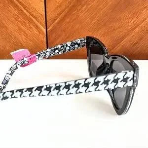 Betsey Johnson Black Glitter Houndstooth Skull Sunglasses