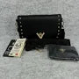 Black Vegan Leather Gold Studded Crossbody with Wallet