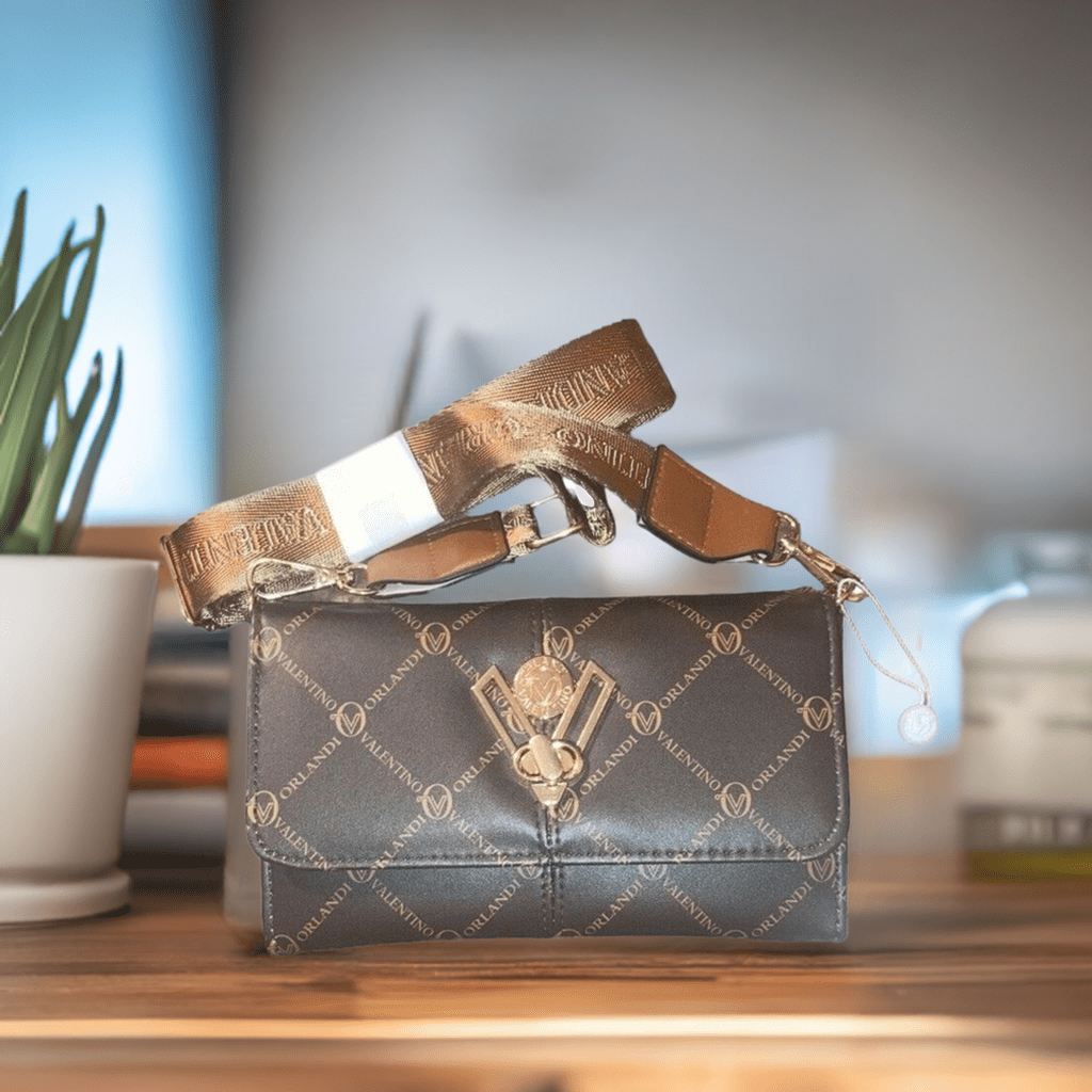 Brown Bronze Crossbody Logo Purse