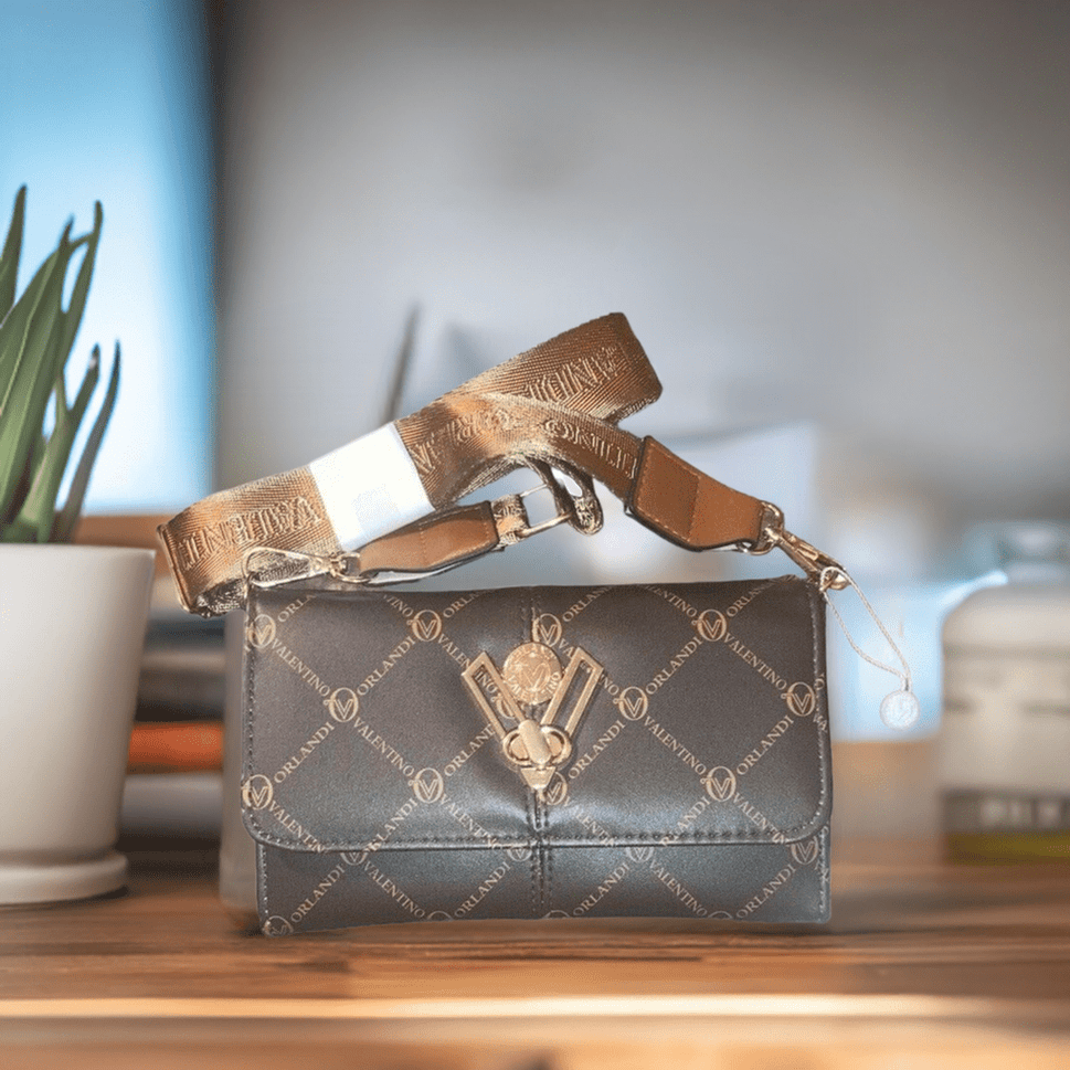 Brown Bronze Crossbody Logo Purse