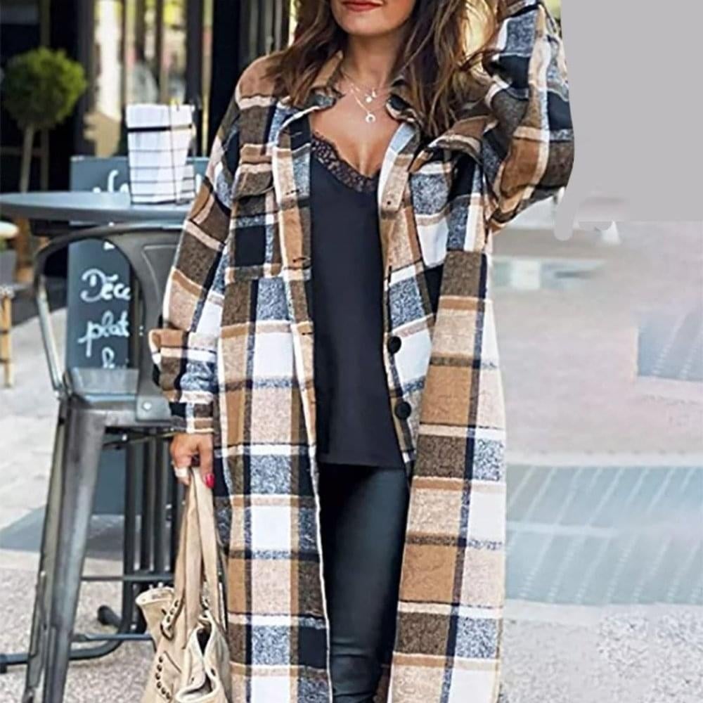 Brown Plaid Shacket Jacket