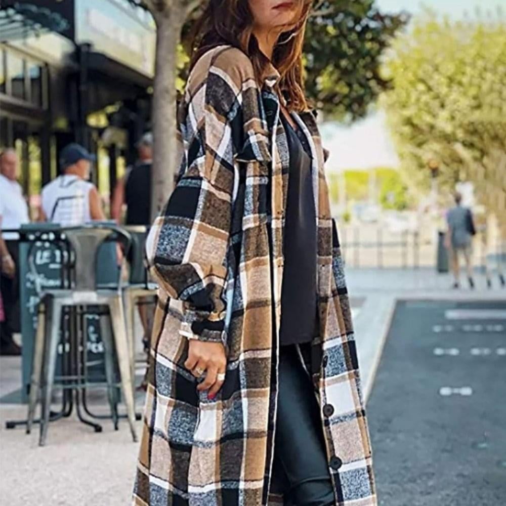 Brown Plaid Shacket Jacket